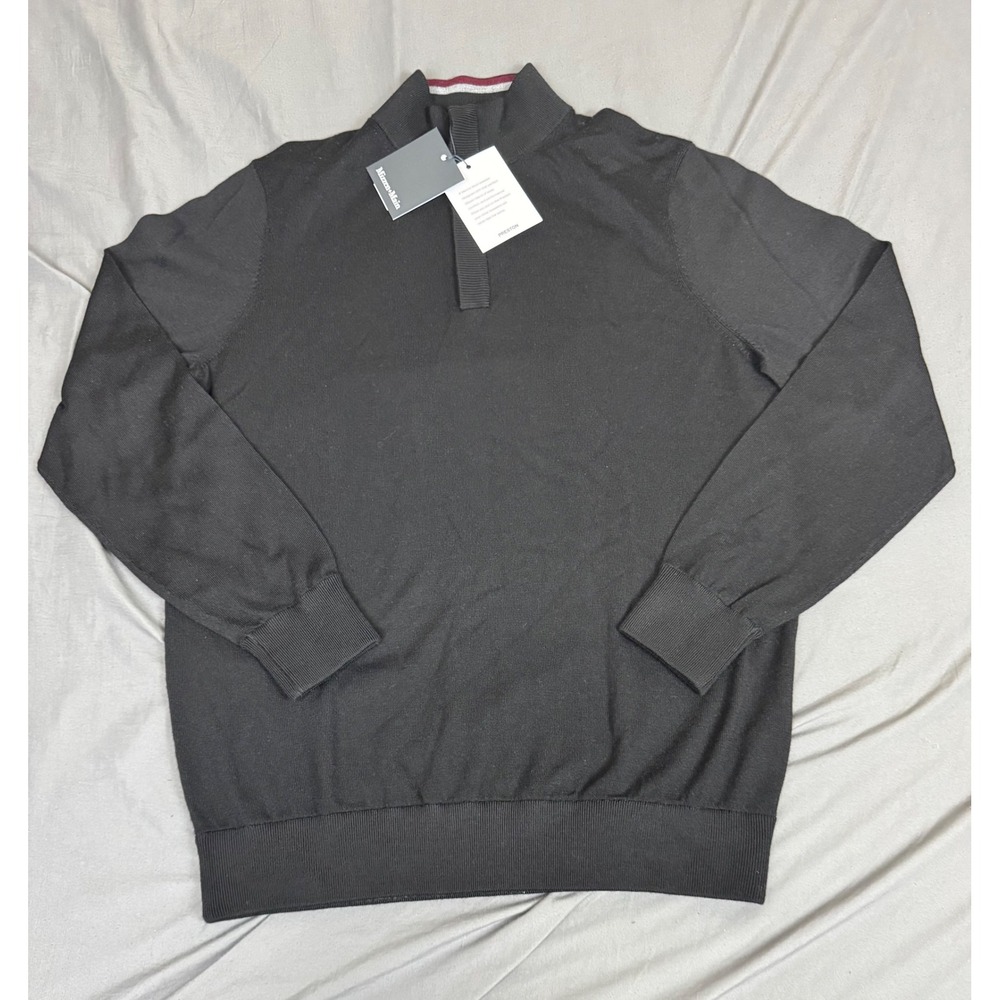 Mizzen+Main Preston Quarter Zip Black Extrafine Merino Wool Sweater 1SW-1399 L
